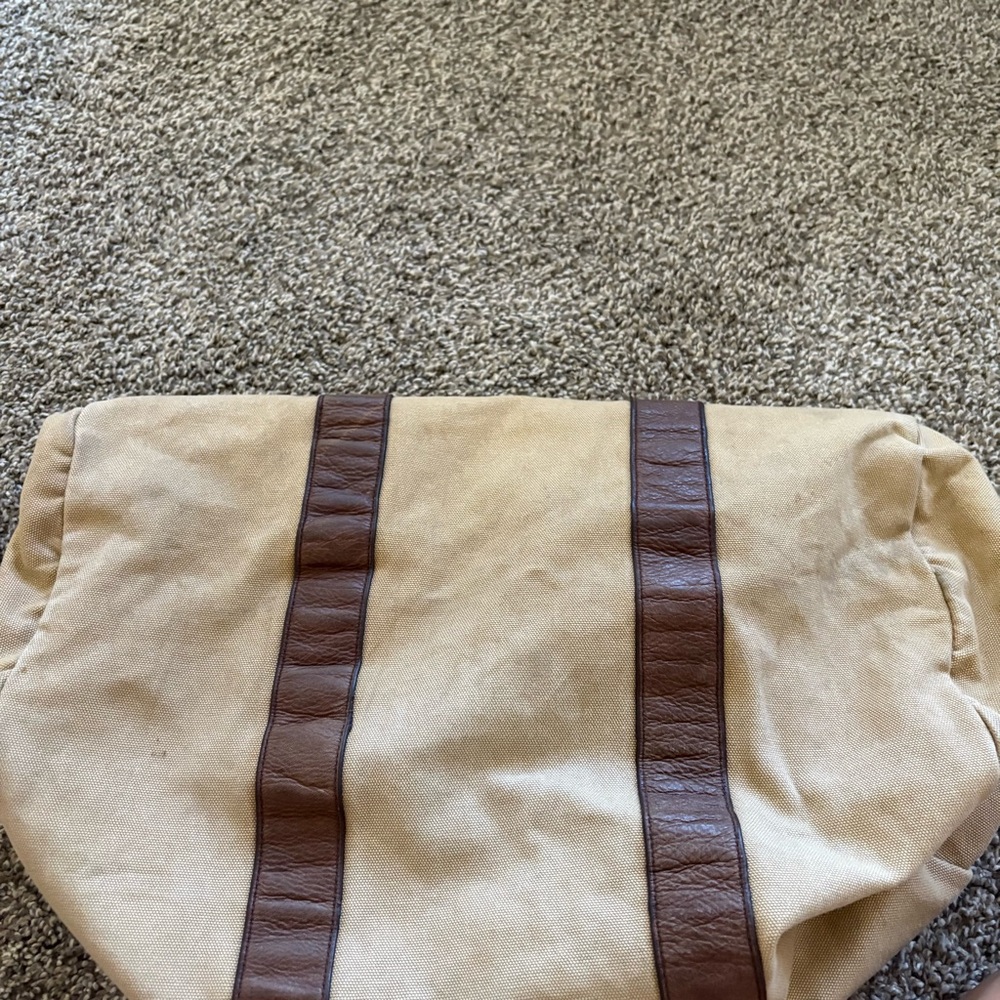 Vintage Rugby Ralph Lauren Khaki Canvas & Leather Small Duffle Tote Bag Monogram - Picture 7 of 16
